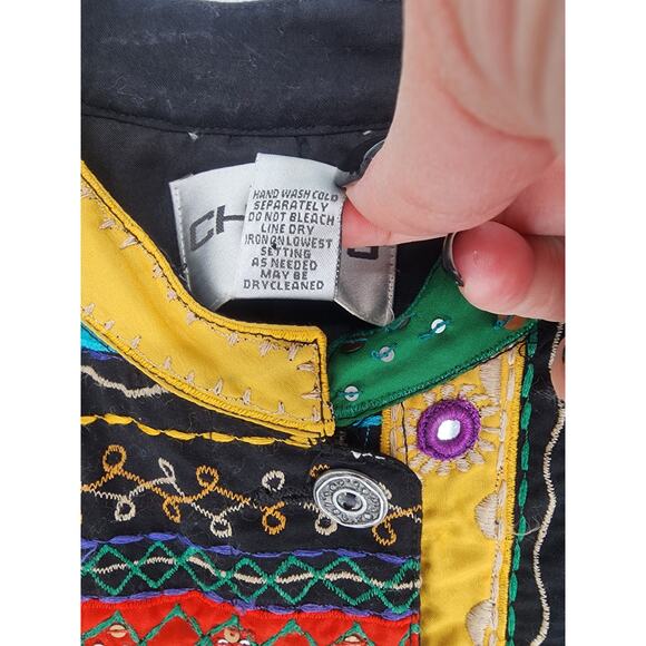Chico’s Colorful Embroidered Boho Mirror Jacket Multicolor Size Large - Picture 6 of 14